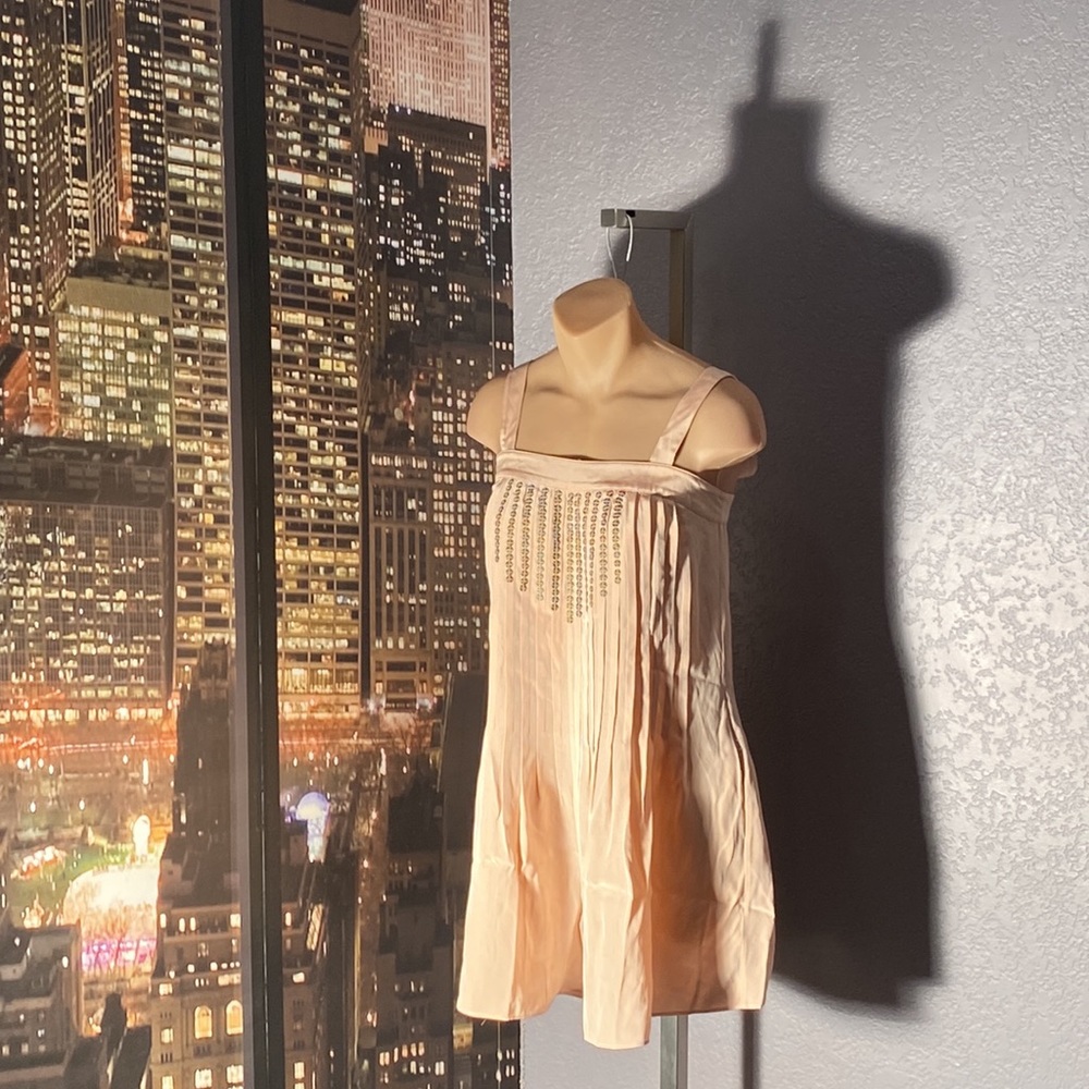 TIBI - silk pocketed, pleated romper: rose gold, square neck, button closure - 4 - Picture 5 of 16